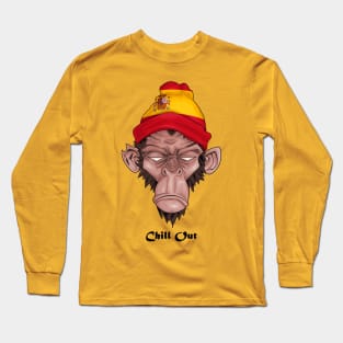 Chill Out ( Drawing For A Monkey With A Spanish Flag ) ( Español ) Long Sleeve T-Shirt